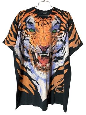 Vintage Tiger Print Shirt Liquid Blue 1995 John Connell